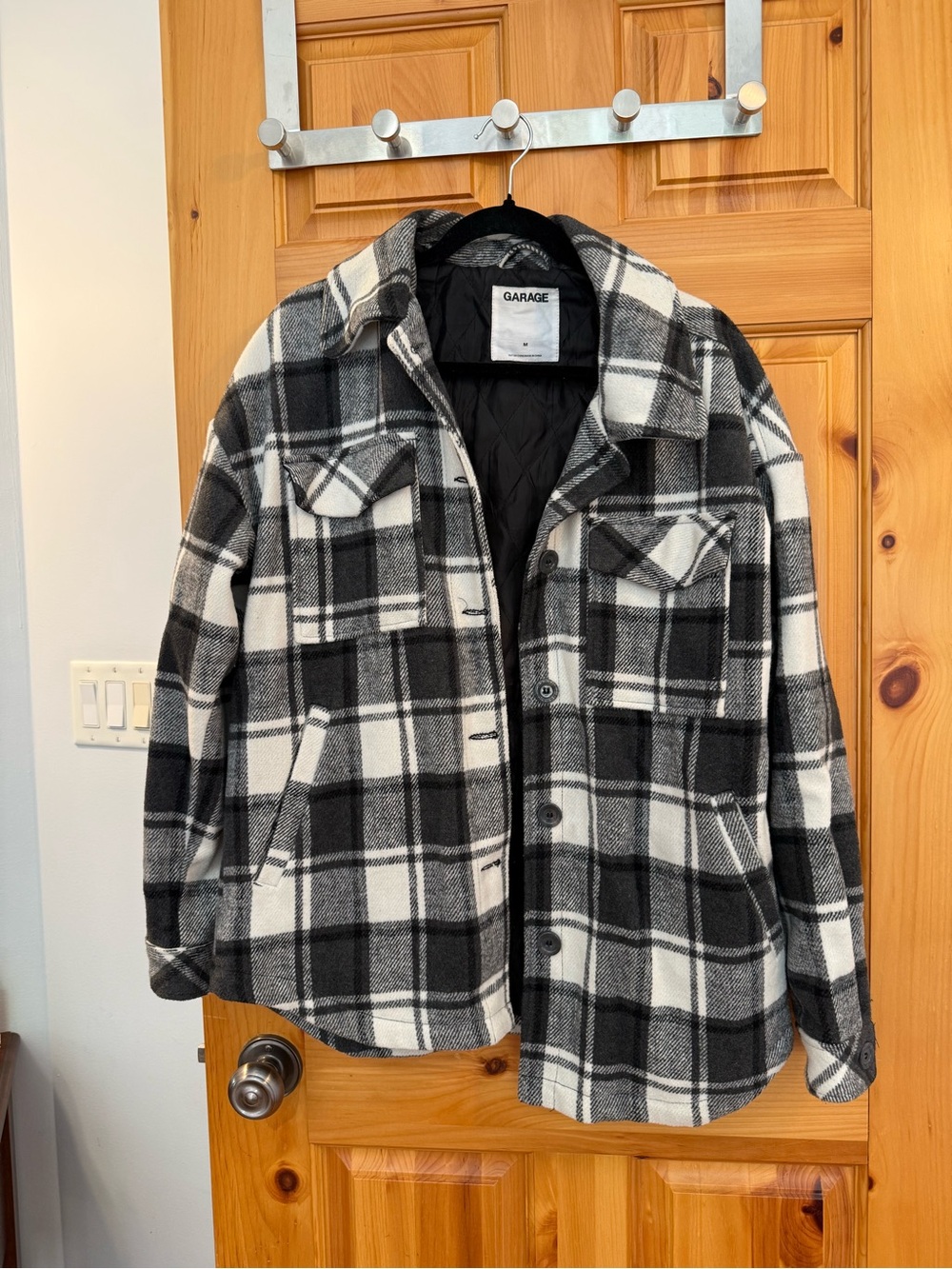 Garage Black & Gray Plaid Shacket